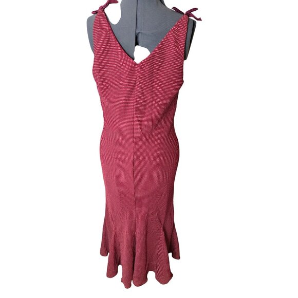 Vintage Y2K Red Tiny Polka Dot Midi Babydoll Dress Size 12 Flared Hem - Picture 2 of 6